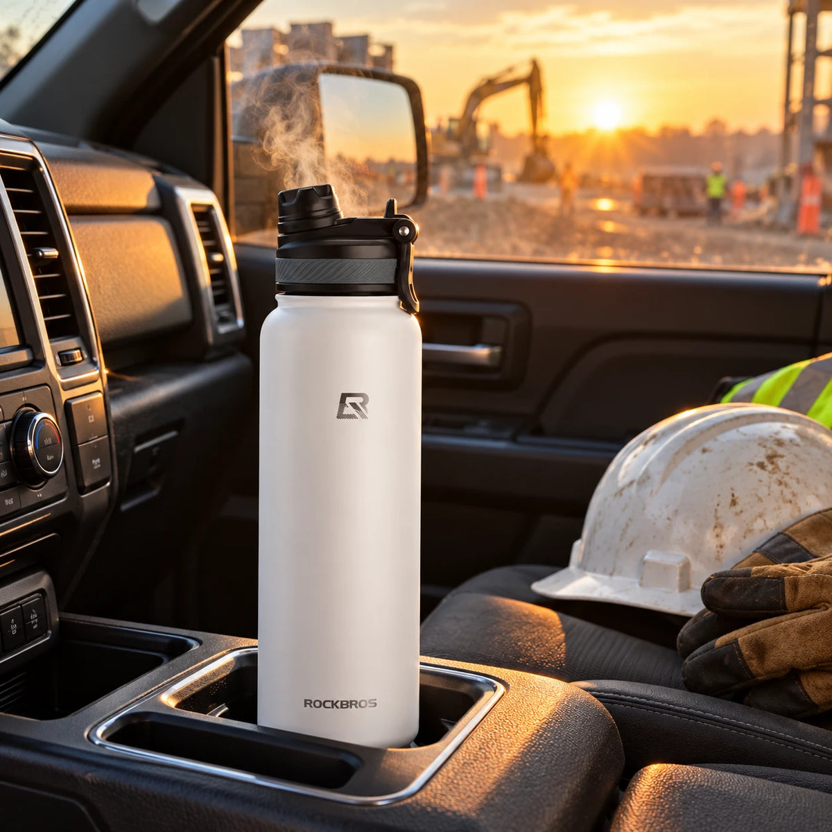 HotShift Work Flask 1.2L white in a truck cupholder