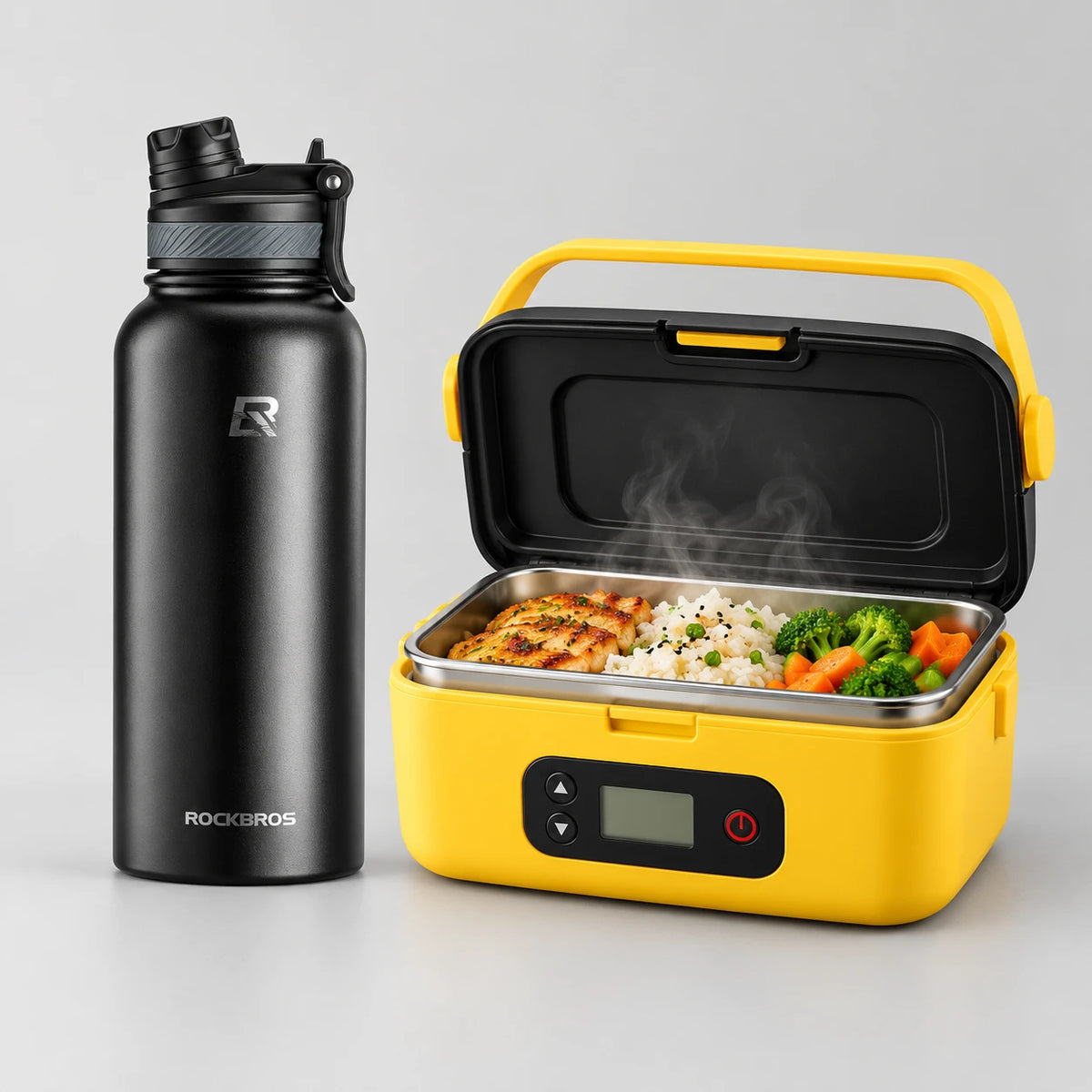 Black work flask with the HotShift heated lunch box